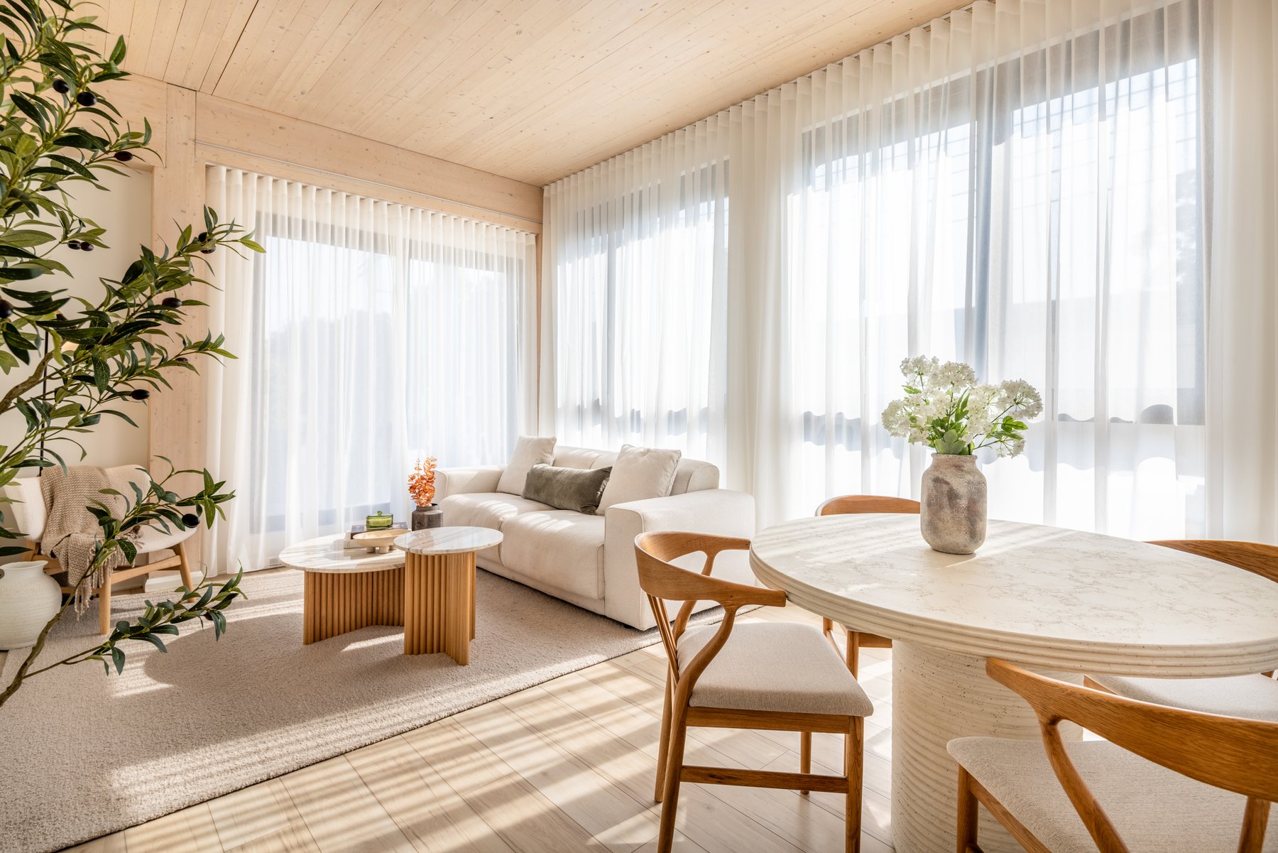 Salon et salle à manger du logement modèle d'ANDAS