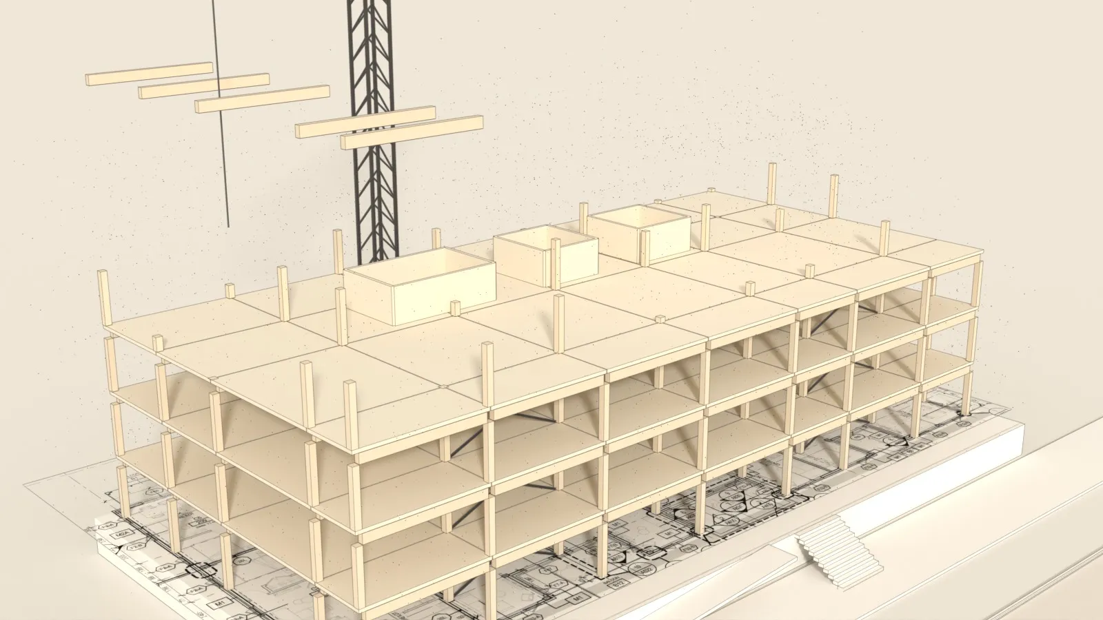 Maquette 3D d'ANDAS : la charpente en bois